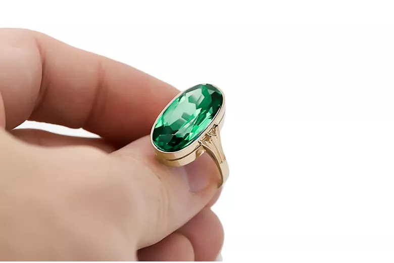 14K жълто злато Смарагд Пръстен Винтидж vrc113y